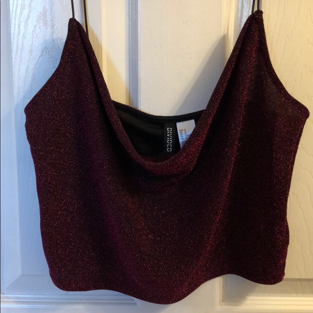 H&M Divided Cowl Neck Metallic Glitter Crop Top